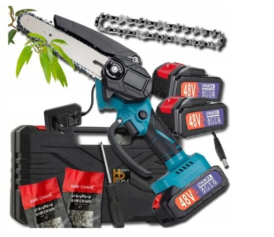 Akumuliatorinis 6 colių pjūklas, su dviem akumuliatoriais ir 2 vnt. grandinėmis